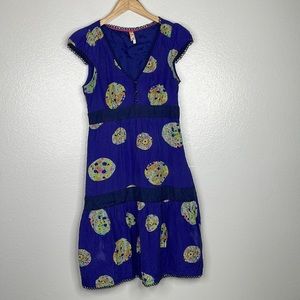 Anthropologie Maeve "Lighthouse" Route Silk Dress sz 6 Blue